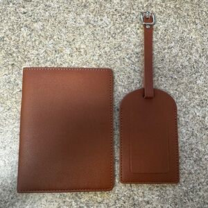 Brown Leather Passport Holder and Luggage Tag Set